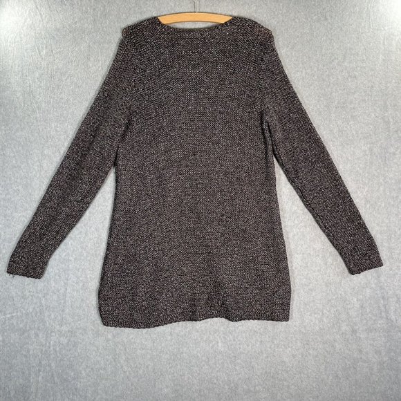 J Jill Tunic Sweater Womens Medium Black Silver Metallic Oversized Knit Slub - Picture 11 of 13